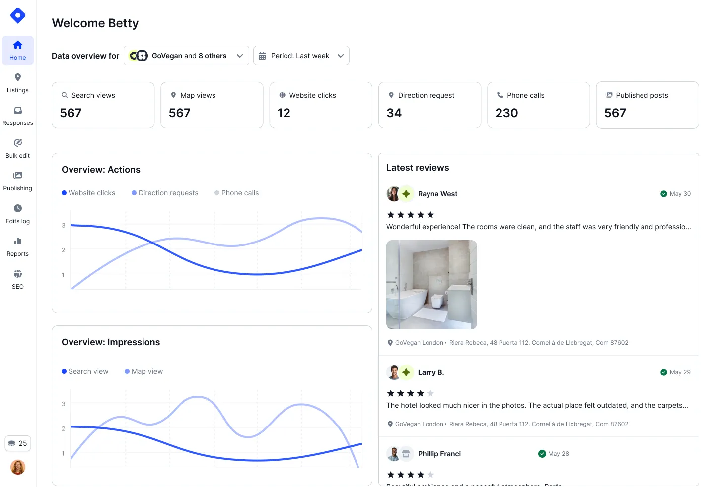 Analytics and AI SEO overview dashboard