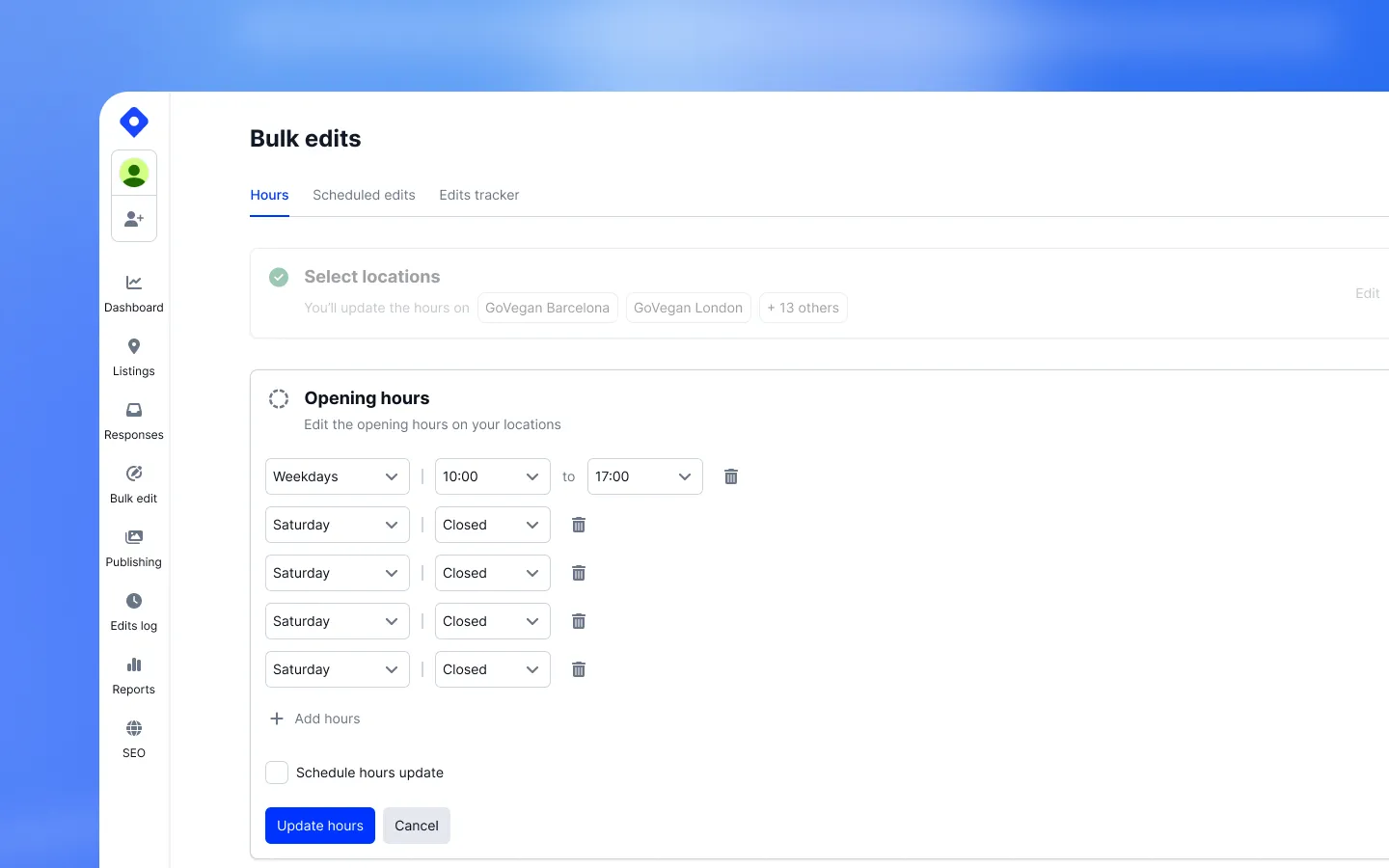 Scheduled hours workflow with future date picker